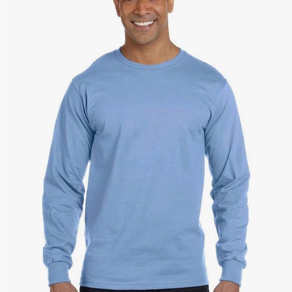 Hanes Beefy Unisex Long Sleeve Shirt-Light Blue - Picture 3 of 6